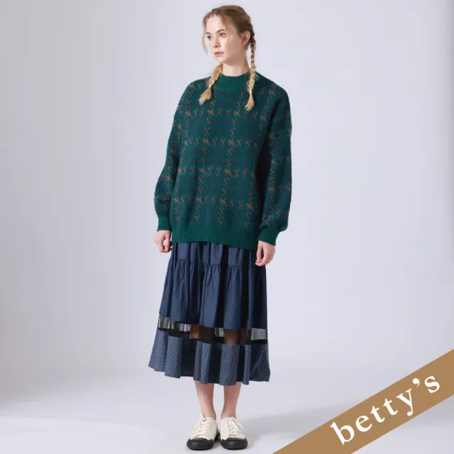 【betty’s 貝蒂思】腰鬆緊蛋糕鏤空格子長裙(牛仔藍)