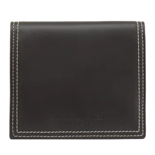 【BOTTEGA VENETA 寶緹嘉】簡式撞色小羊皮附活動隨身卡夾零錢短夾(深咖/酒紅)