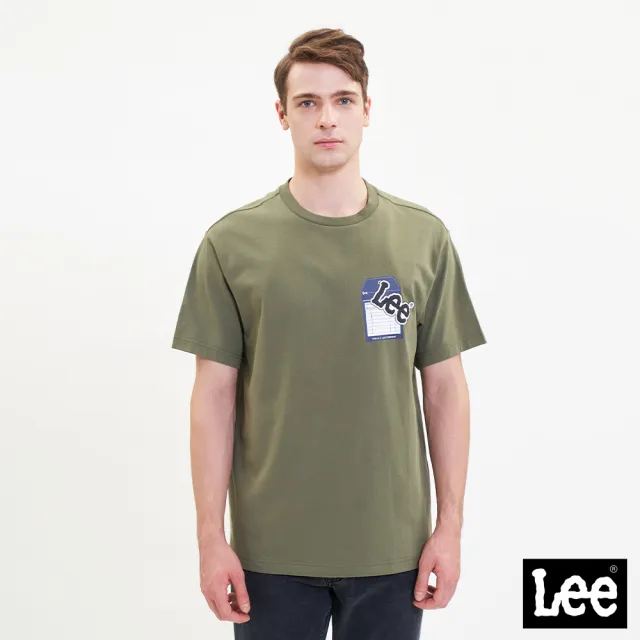【Lee】男裝 短袖T恤 / 標籤造型印花 小LOGO 橄欖綠 舒適版型(LL220335ANL)