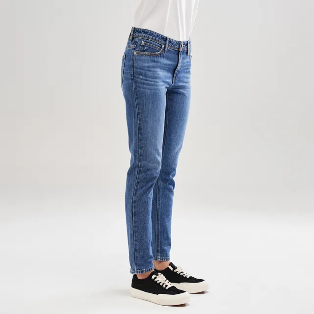 【Lee】出清品-女裝 牛仔褲 / 401 中腰標準小直筒 九分褲 中深藍洗水(LL220243303)