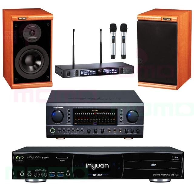 【音圓】N2-350+TDF P-650+TEV TR-9100+DM-825II 木(4TB伴唱機+綜合擴大機+無線麥克風+書架型喇叭)