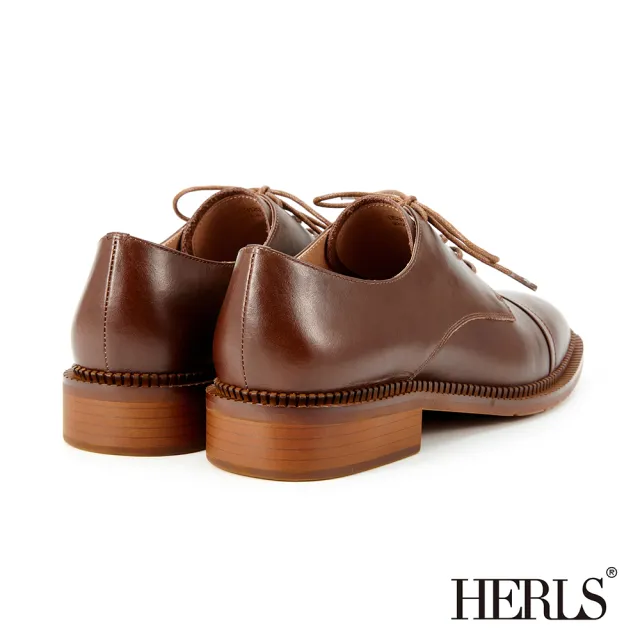 【HERLS】牛津鞋-全真皮橫飾方頭德比鞋牛津鞋(深棕色)