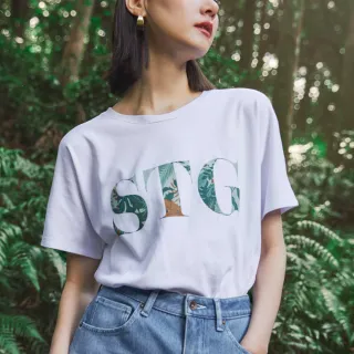 【SOMETHING】女裝 STG圖案寬版短袖T恤(白色)