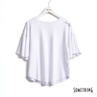 【SOMETHING】女裝 袖抽皺草寫LOGO短袖T恤(白色)