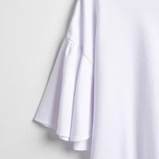 【SOMETHING】女裝 袖抽皺草寫LOGO短袖T恤(白色)