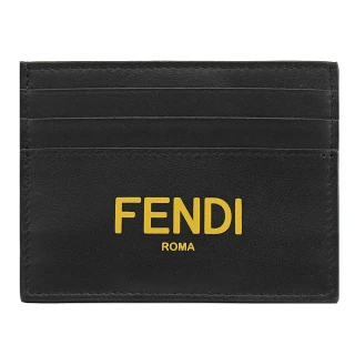 【FENDI 芬迪】經典燙印大LOGO小牛皮信用卡名片夾隨身卡(黑)