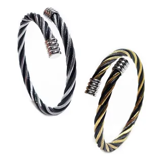 【ENANSHOP 惡南宅急店】鈦鋼雙色鋼絲手環 龐克手環 不生鏽 抗過敏 情侶手環 韓版流行 手環-0055B