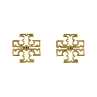 【TORY BURCH】TORY BURCH BRITTEN經典復古簍空雙T穿式耳環(金)