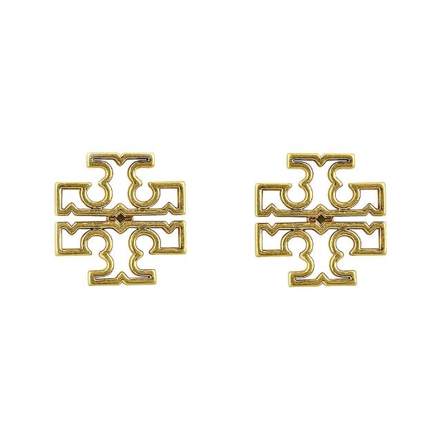 【TORY BURCH】TORY BURCH BRITTEN經典復古簍空雙T穿式耳環(金)