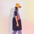 【Dailo】格紋點點長版襯衫-女短袖洋裝 長版 藍 咖(二色/版型適中)