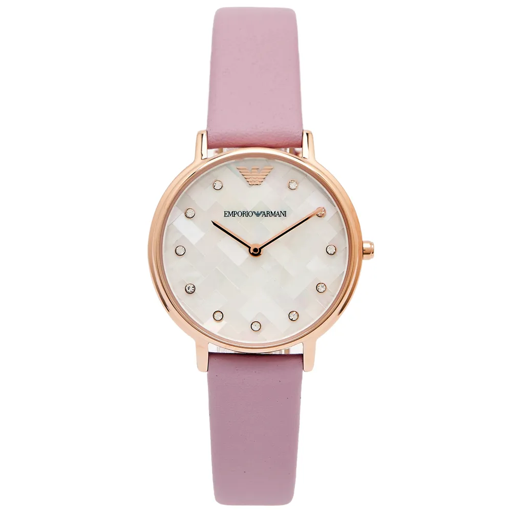 【EMPORIO ARMANI】優雅珍珠貝錶盤手錶-珍珠貝面X粉紫色/32mm(AR11130)