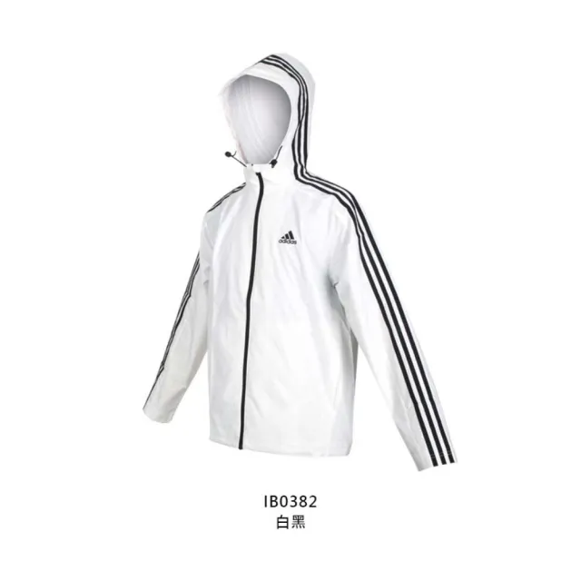 【adidas 愛迪達】男連帽風衣外套-連帽外套 防風 亞規 上衣 愛迪達 白黑(IB0382)