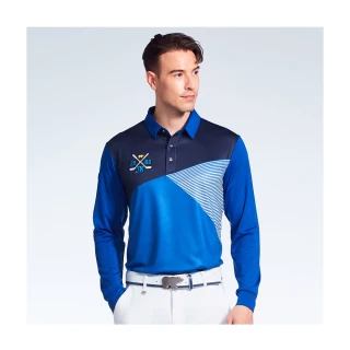 【Jack Nicklaus 金熊】GOLF男款彈性配色剪接設計吸濕排汗POLO衫/高爾夫球衫(深藍色)