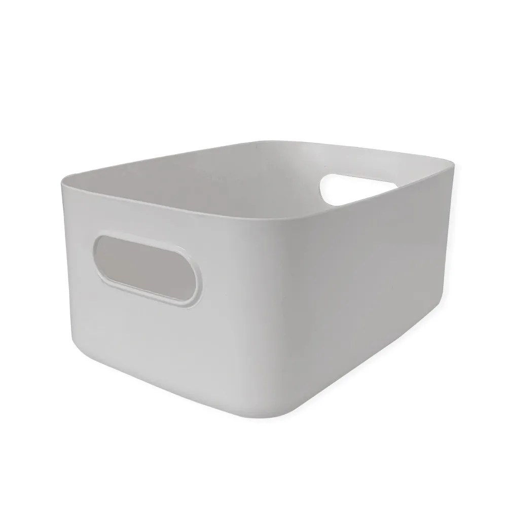 日系簡約 質感收納盒 收納籃 收納箱 化妝品 桌面收納 文具 整理 置物 辦公 小物-灰色(大)