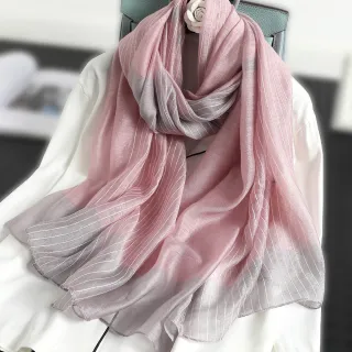 【AnnaSofia】真絲羊毛混紡大尺寸披肩絲巾圍巾-粉彩直條紋拼色 現貨(粉系)