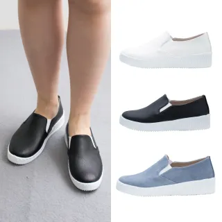 【Alberta】MIT台灣製 前2後3.5cm休閒鞋 休閒百搭簡約 皮革厚底套腳圓頭包鞋 小白鞋 懶人鞋
