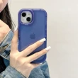 【LOYALTY】iPhone14Plus/14Pro/14ProMax純色透明鏡頭隱藏折疊支架手機保護殼 藍色