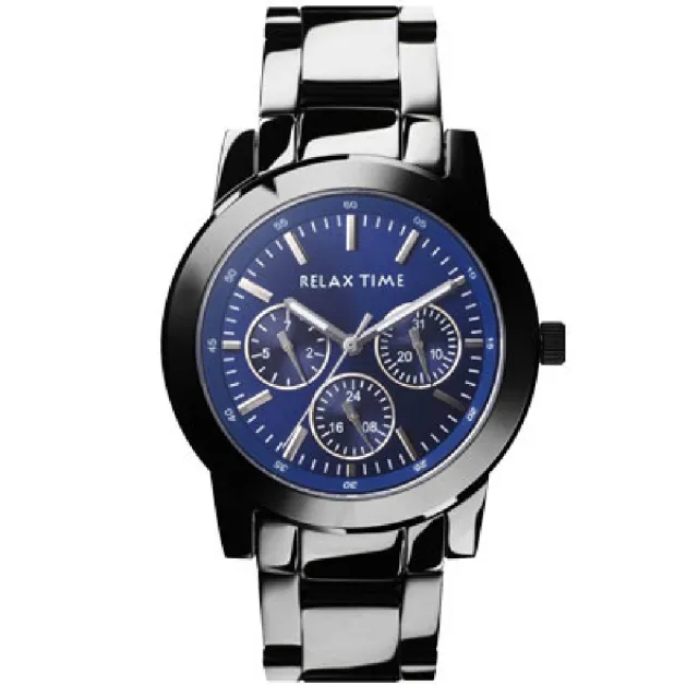 【Relax Time】三眼黑x藍時尚腕錶  42.5mm(R0800-16-07X)