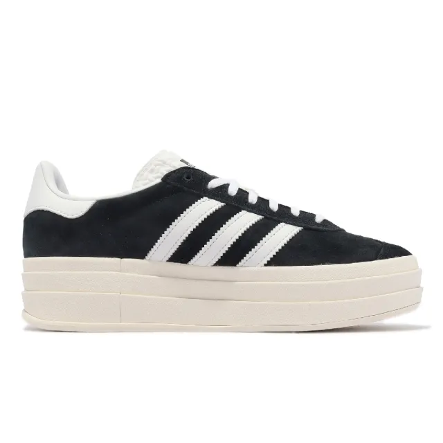 【adidas 愛迪達】休閒鞋 Gazelle Bold W 女鞋 黑 白 厚底 增高 拼接 麂皮 三條線 三葉草 愛迪達(HQ6912)