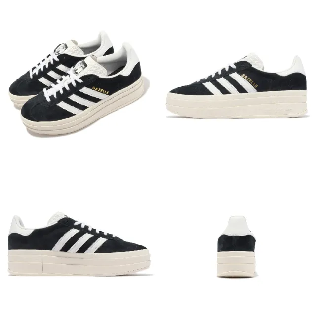 【adidas 愛迪達】休閒鞋 Gazelle Bold W 女鞋 黑 白 厚底 增高 拼接 麂皮 三條線 三葉草 愛迪達(HQ6912)