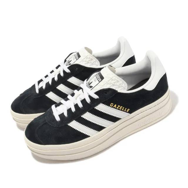 【adidas 愛迪達】休閒鞋 Gazelle Bold W 女鞋 黑 白 厚底 增高 拼接 麂皮 三條線 三葉草 愛迪達(HQ6912)