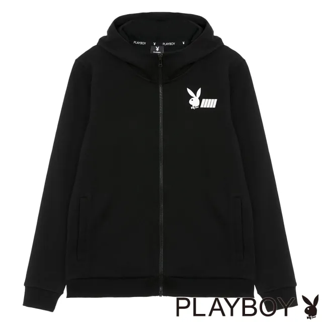 【PLAYBOY】前後撞色LOGO外套(黑色)