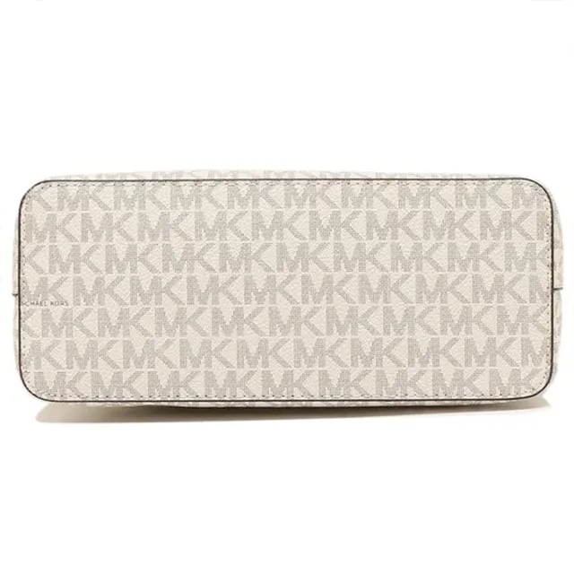 【Michael Kors】滿版logo拼接皮革斜背包-白(現貨)