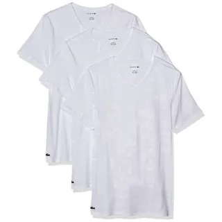 【LACOSTE】2022男時尚棉質修身白色V領短袖內衣3件組-網