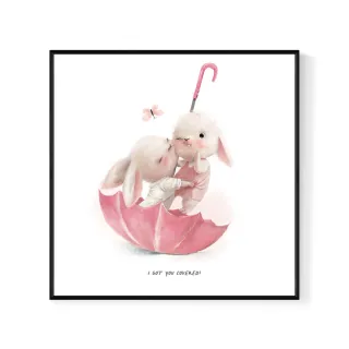 【菠蘿選畫所】I GOT YOU COVERED!-25x25cm(可愛粉紅兔兔掛畫/兒童房裝飾畫/臥室佈置/兔年送禮)