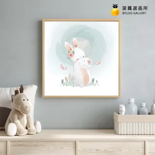 【菠蘿選畫所】媽媽的懷抱-60x60cm(療癒兔子親子掛畫/手繪感可愛兔子插畫/兒童房佈置)