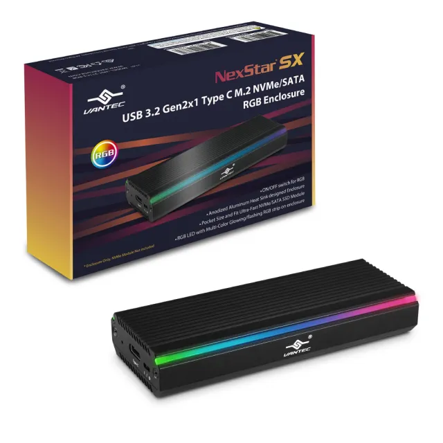 【Vantec 凡達克】NexStar SX M.2 NVMe / SATA SSD To USB 3.1 Gen 2 Type C RGB外接盒(NST-211C3-RGB)
