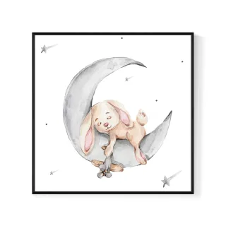 【菠蘿選畫所】兔寶寶進入夢鄉-25x25cm(可愛兔子睡覺覺掛畫/兒童房裝飾/房間佈置/送禮)