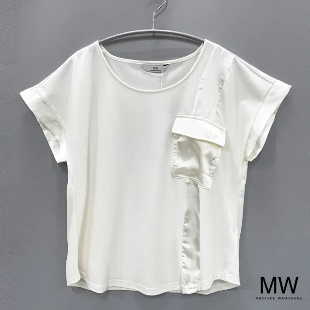【MAGIQUE WARDROBE】圓領異材拼接短袖上衣(2色)