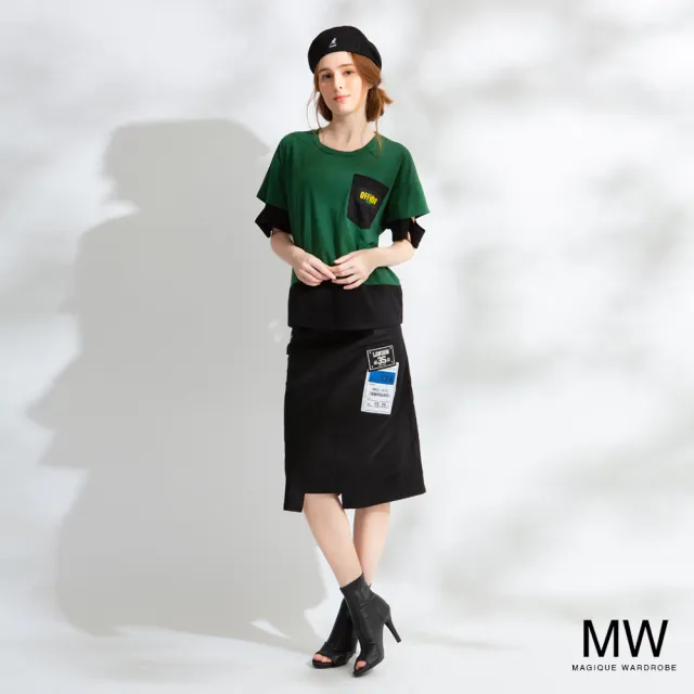 【MAGIQUE WARDROBE】撞色拼接造型印花短袖上衣(2色)