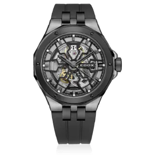 【EDOX 伊度】DELFIN 海豚系列鏤空潛水機械錶 /43mm/黑殼(E85303.357GN.NGN)