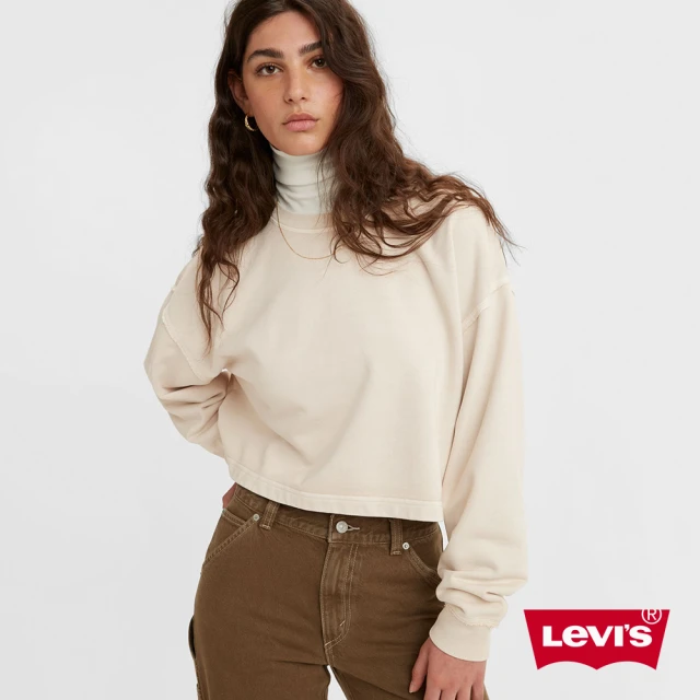 LEVIS 女款 短版寬鬆落肩重磅大學Tee / 精工漂染工藝 / 400GSM厚棉 奶油灰 熱賣單品