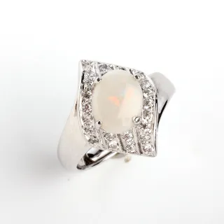 【寶石方塊】天然蛋白石戒指-925銀飾-雲興霞蔚-活圍設計