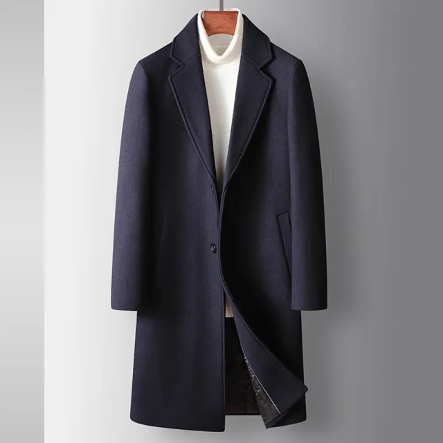 【巴黎精品】毛呢大衣長版外套(簡約純色羊毛商務男外套2色p1ac48)