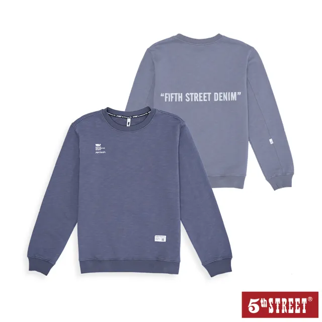 【5th STREET】中性款後反光印花大學T-暗灰色