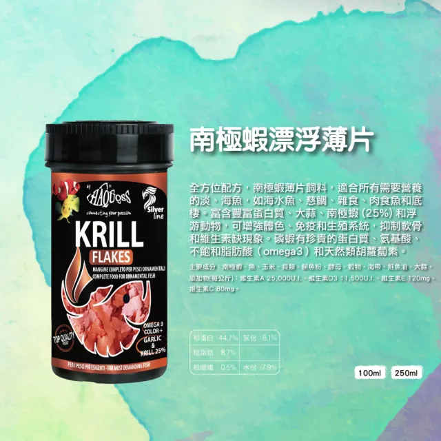 【HAQUOSS 義大利海酷】南極蝦漂浮薄片 250ml(適用雜食 肉食 底棲 淡水魚 海水魚 魚飼料)