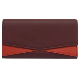 【BOTTEGA VENETA 寶緹嘉】經典LOGO烙印撞色小羊皮扣式零錢發財長夾(酒紅/紅)