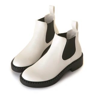 【amai】經典厚底切爾西靴 短靴 短筒靴 厚底靴 短筒靴 雨靴 厚底 英倫風 百搭 韓版 大尺碼 KB93WT(白色)