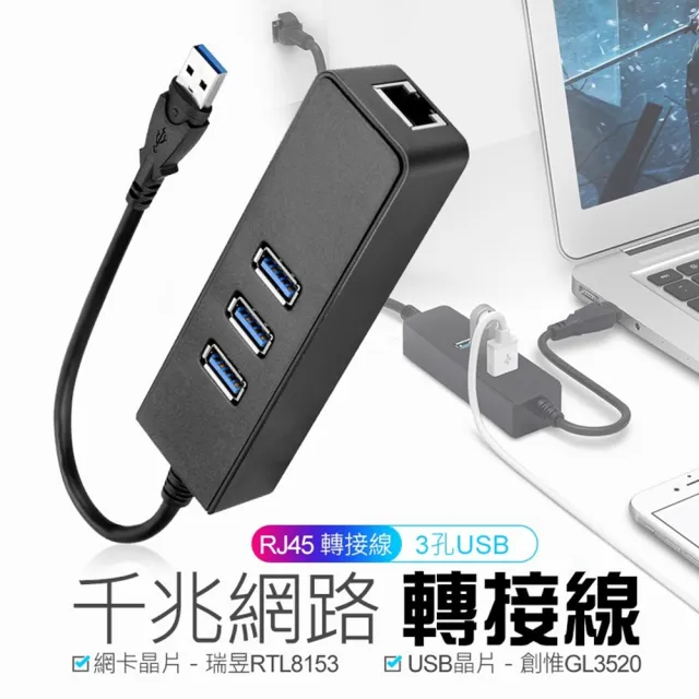 USB3.0千兆網路適配器+3口3.0HUB(高速傳輸擴充集線器 RJ45轉接 usb網路擴充 網路線轉接頭)