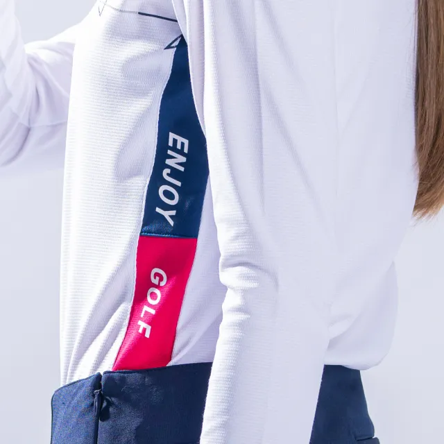 【PING】女款科技線條印花薄長袖POLO衫-白(吸濕排汗/抗UV/GOLF/高爾夫球衫/RA22209-87)