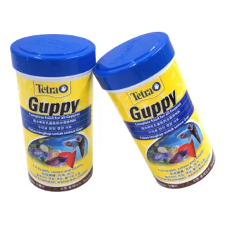 【TETRA 德彩】新孔雀魚薄片飼料250ml×2瓶 小型魚燈科魚孔雀魚飼料Guppy(高鈣強化營養薄片T677二瓶超值組)