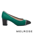 【MELROSE】時髦摩登水鑽異材質拼接高跟鞋(綠)