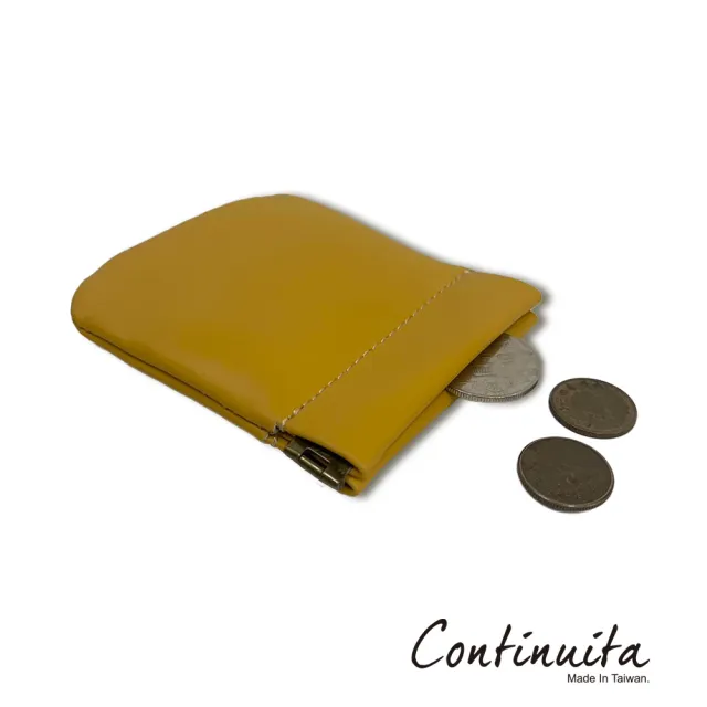 【Continuita 康緹尼】頭層牛皮日本口袋女孩零錢包(零錢包 黃色)