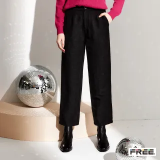 【FREE】麻細條九分錐形褲(黑色/暗藍)