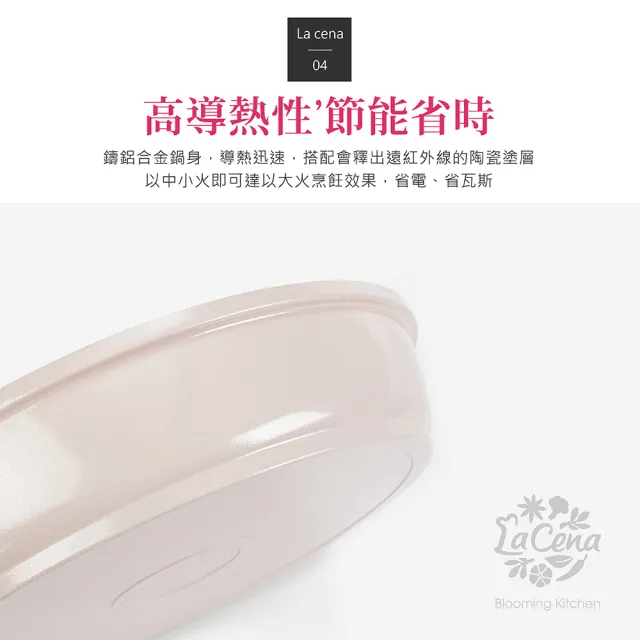 【LaCena】粉雪系列陶瓷塗層18公分不沾單柄鍋(附鍋蓋)