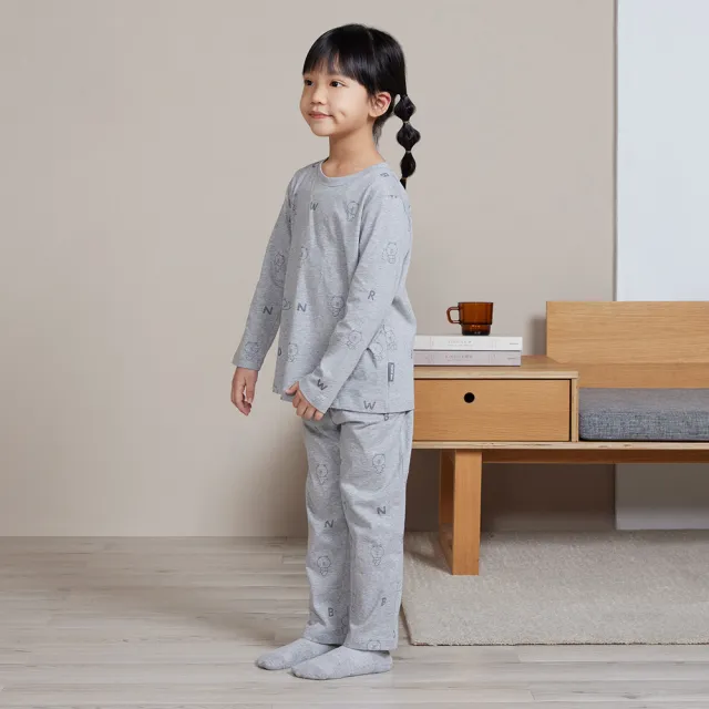 【YVONNE 以旺傢飾】出清品 童裝｜熊大印花長袖上衣-迷霧灰(LINE FRIENDS)